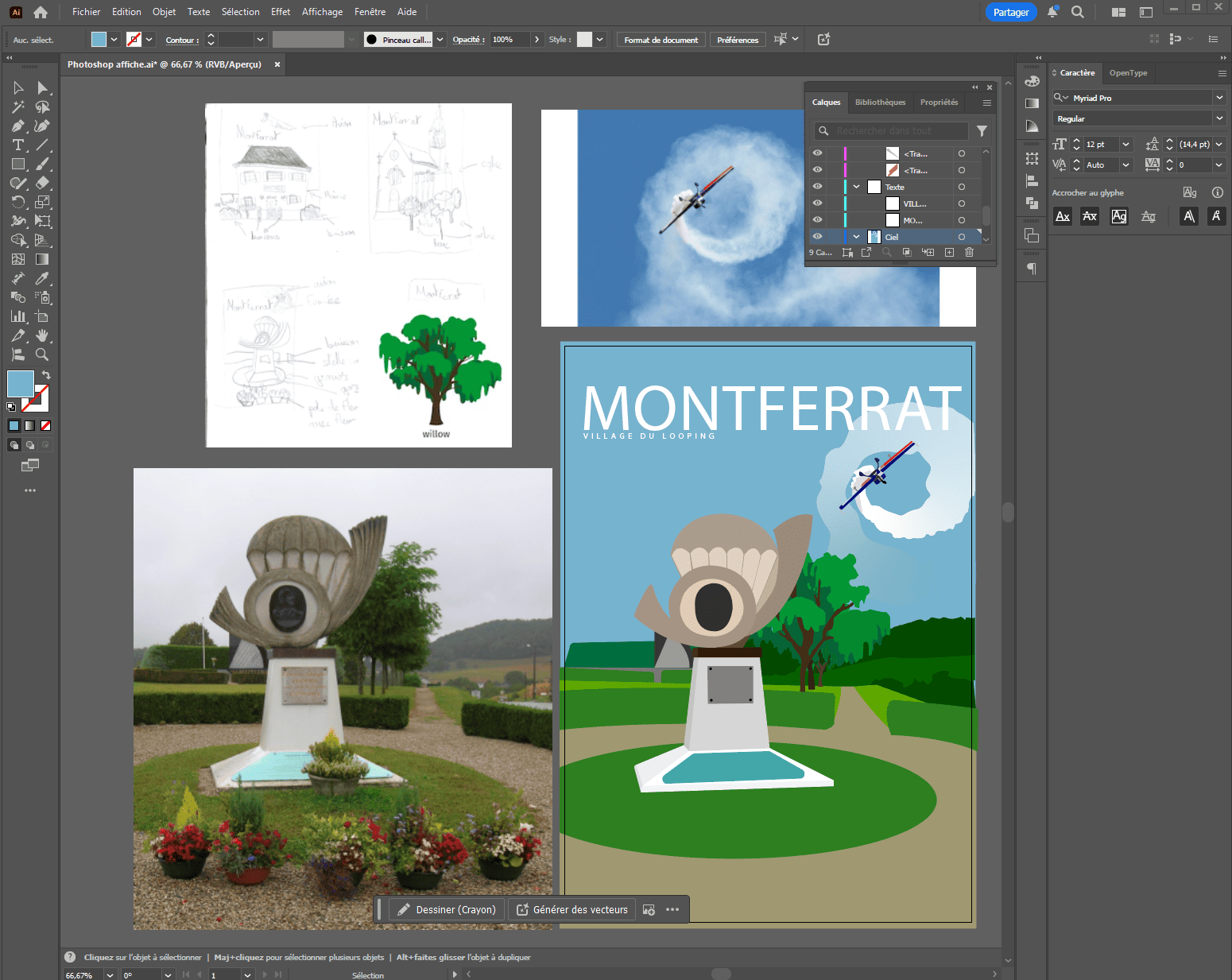 Affiche illustrée du village de Montferrat